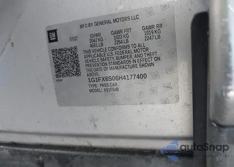 2017 Chevrolet Bolt Ev Premier z USA, uszkodzony, nr VIN 1G1FX6S06H4177400